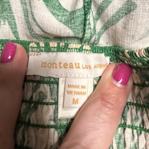 NWOT Monteau LA Summer Wedding Lightweight Green Tropical Leaf Jumpsuit Size M - Picture 7 of 9